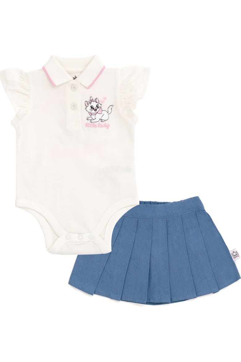 The Aristocats Marie Pleated 2-Piece Bodysuit and Skirt Set, Main, color, White Blue Marie
