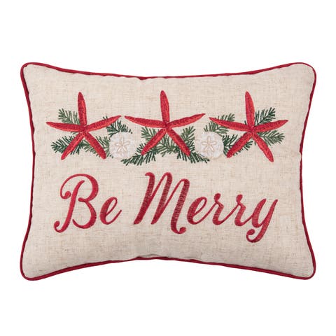 Be Merry Starfish Christmas Pillow, 12" x 16"