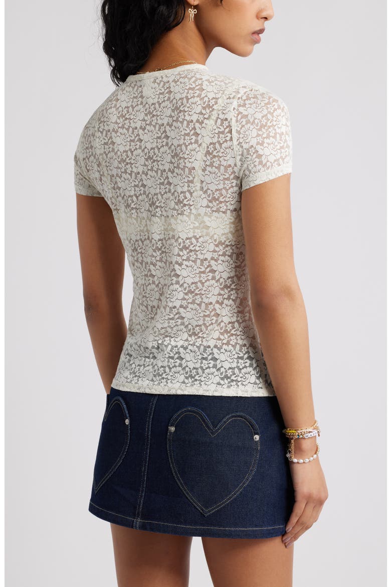 Short Sleeve Stretch Lace Top, Alternate, color, IVORY