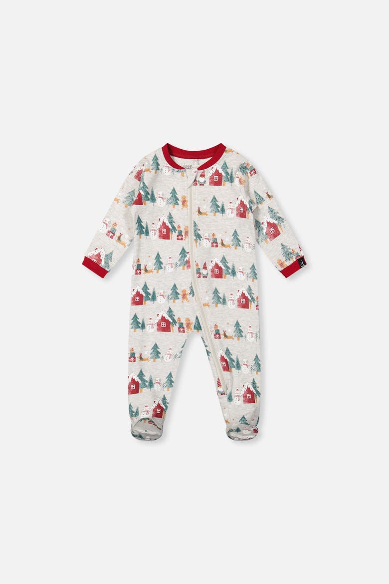 Organic Cotton Front Zipper Footed One Piece Pajama, Main, color, Beige Christmas Print