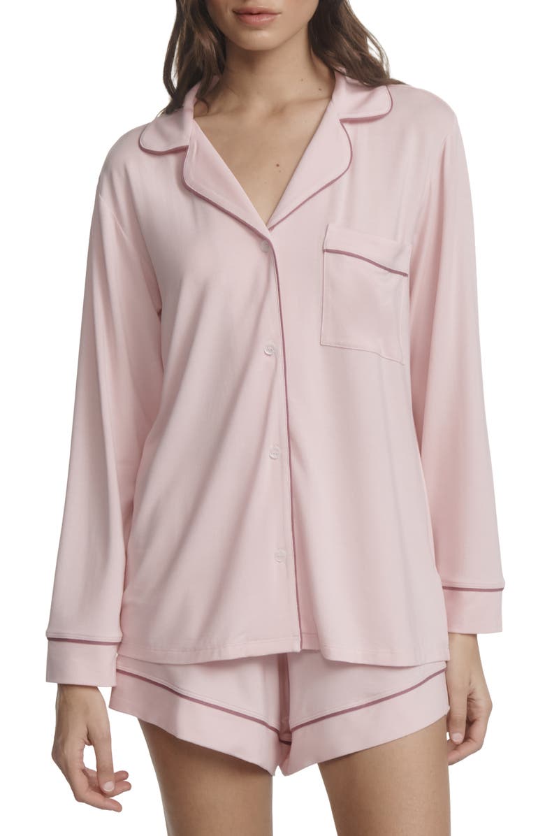 Eberjey Gisele Relaxed Jersey Knit Short Pajamas, Main, color, Pale Pink/ Fig