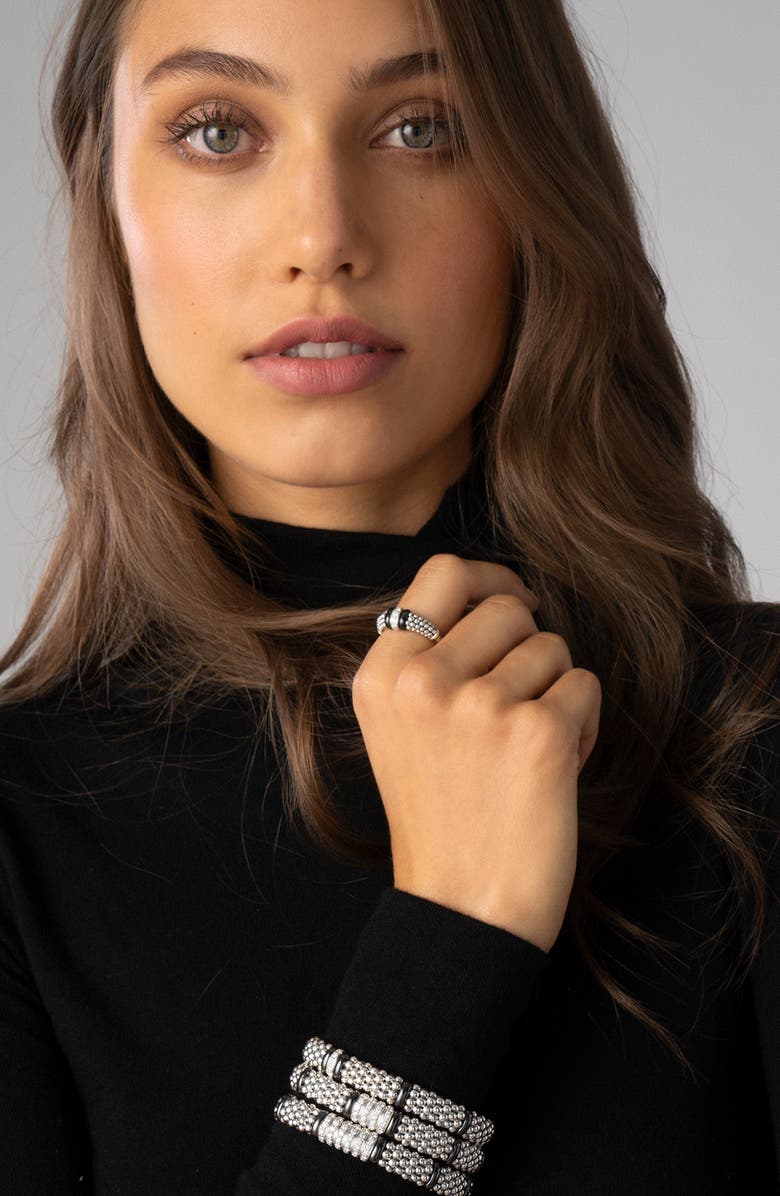 LAGOS Black Caviar Diamond Small Link Ring, Alternate, color, 