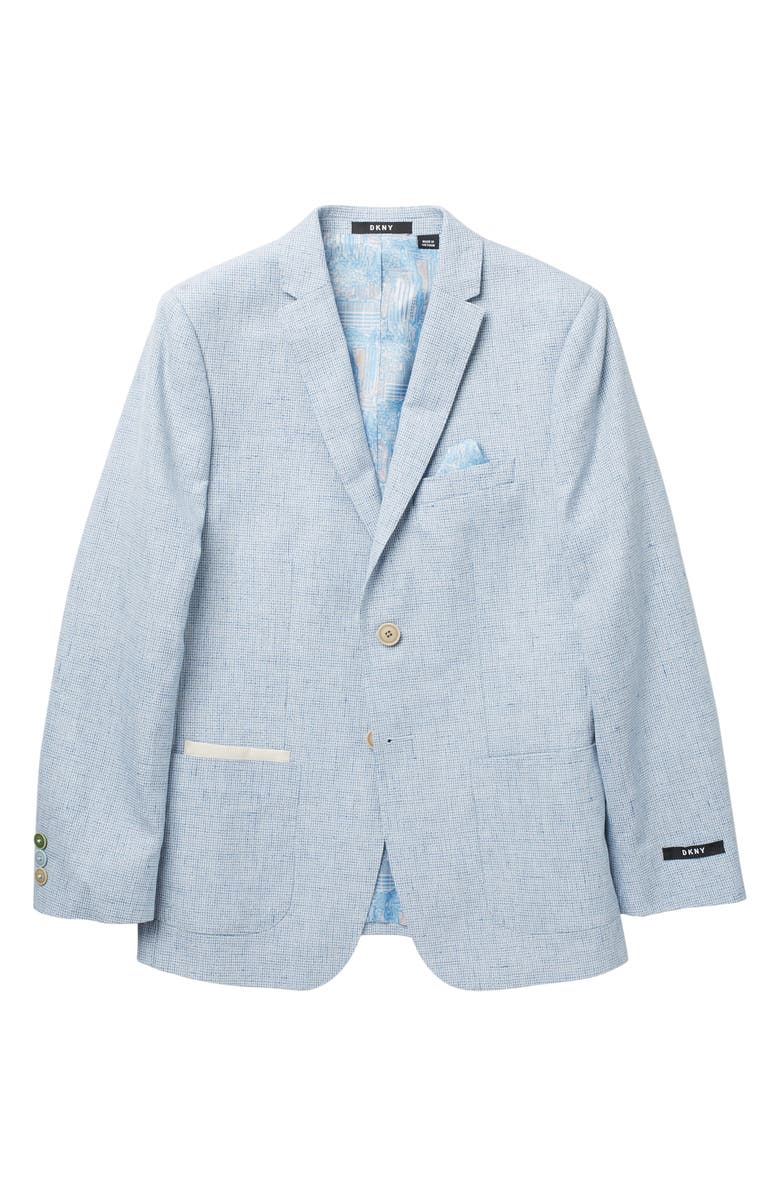 DKNY Houndstooth Two Button Notch Lapel Linen Blend Blazer, Main, color, 