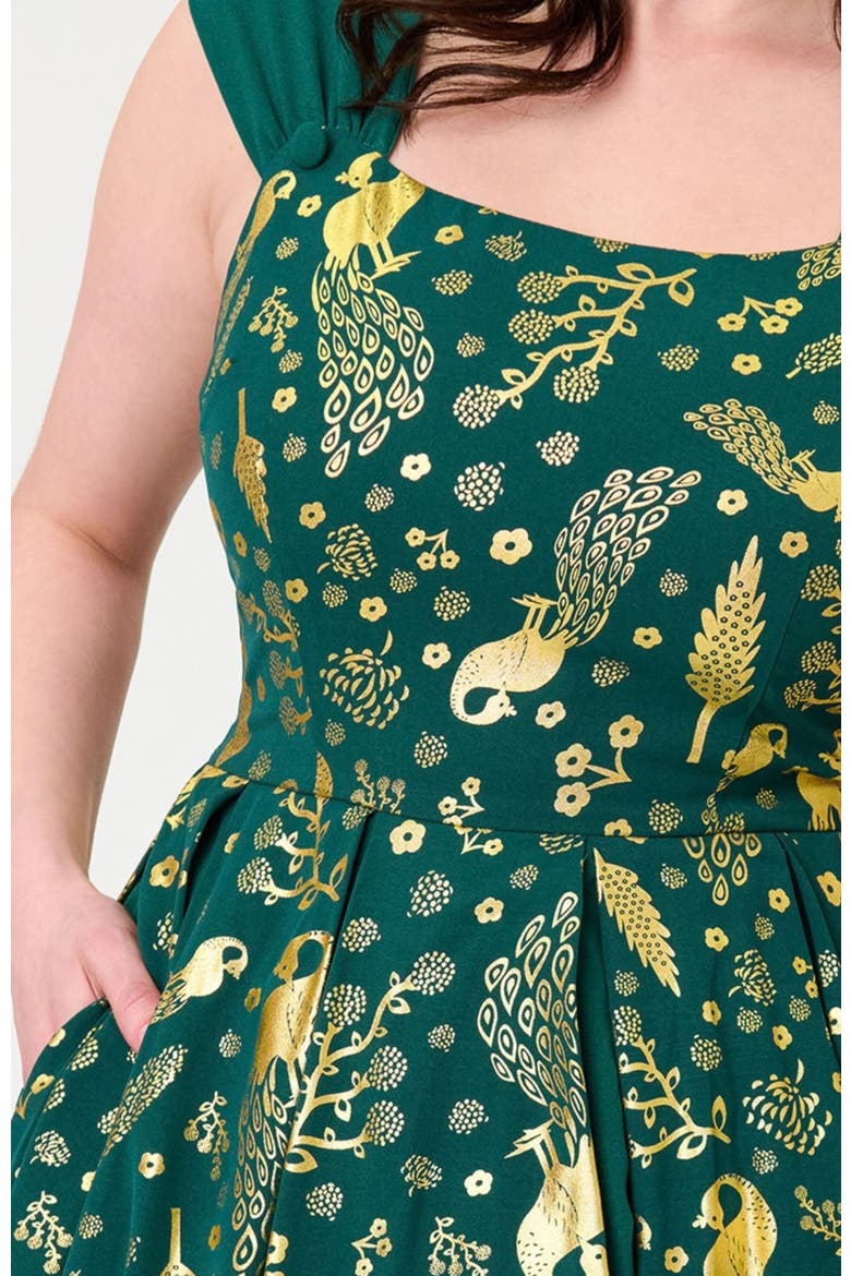 Square Neck Sleeveless Godet Swing Dress, Alternate, color, Green Foiled Peacock