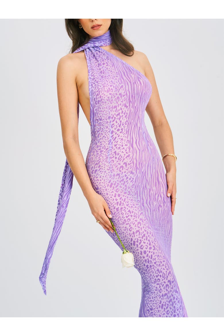 Olena Haler Neck Mesh Maxi Dress, Alternate, color, Purple