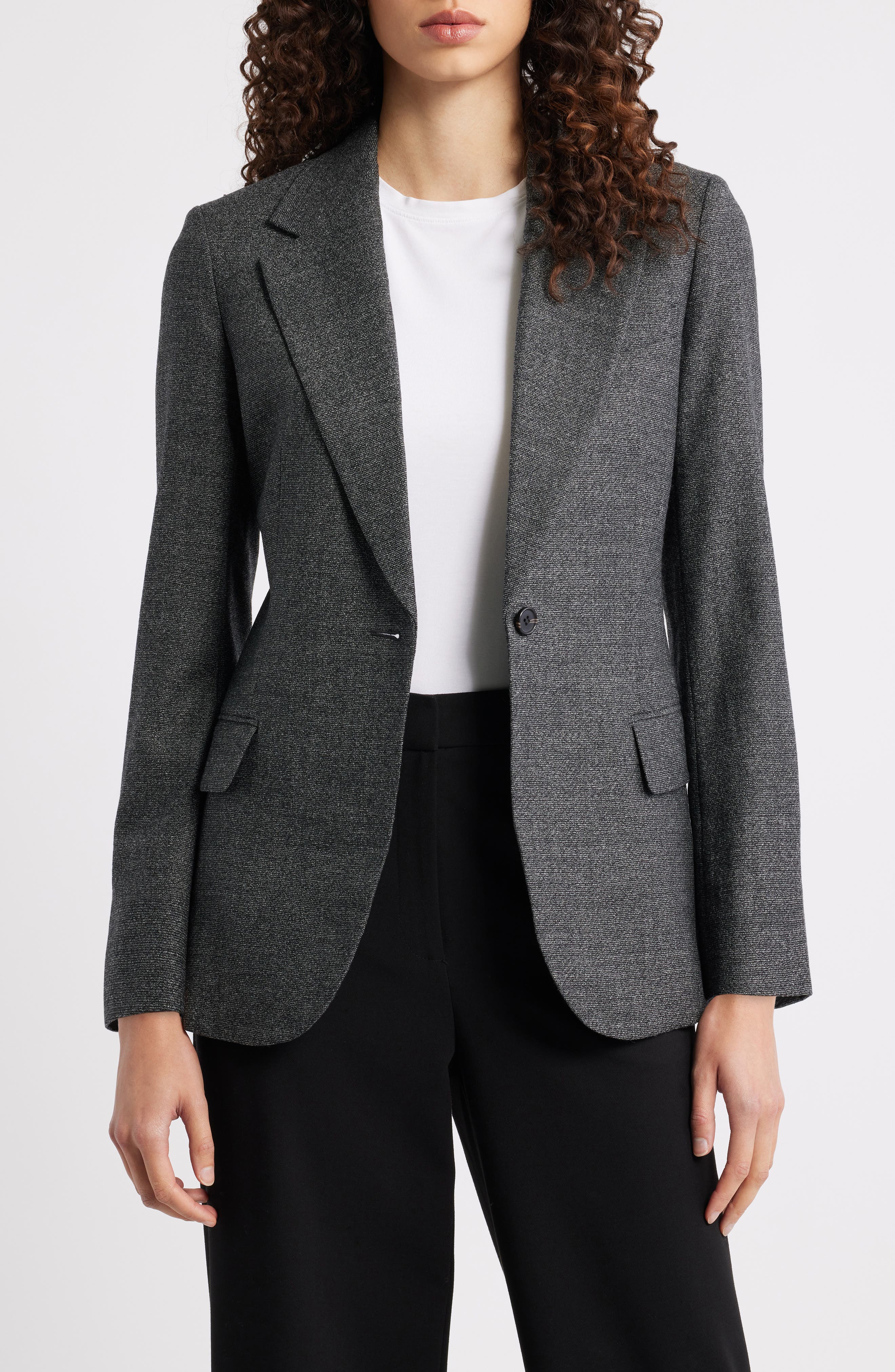 Theory Lynnia Marled One-Button Virgin Wool Blazer