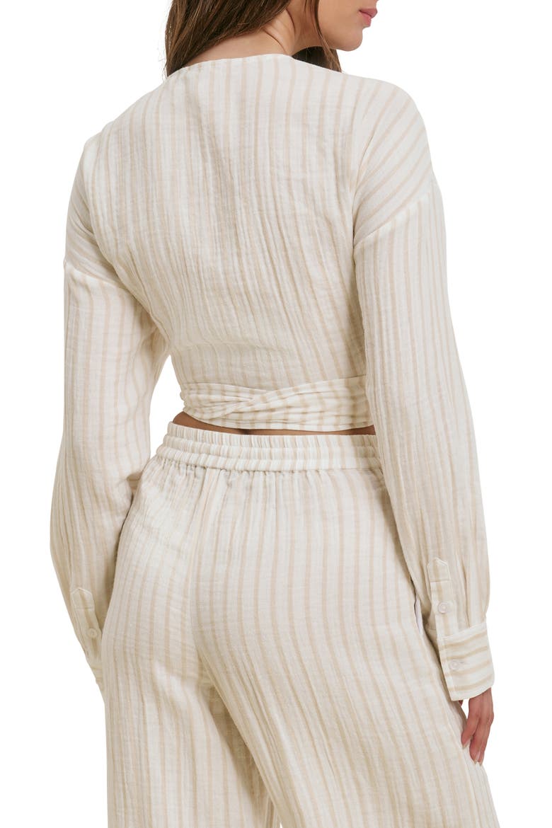 The Isla Stripe Cotton Crop Wrap Top, Alternate, color, LIGHT KHAKI STRIPE