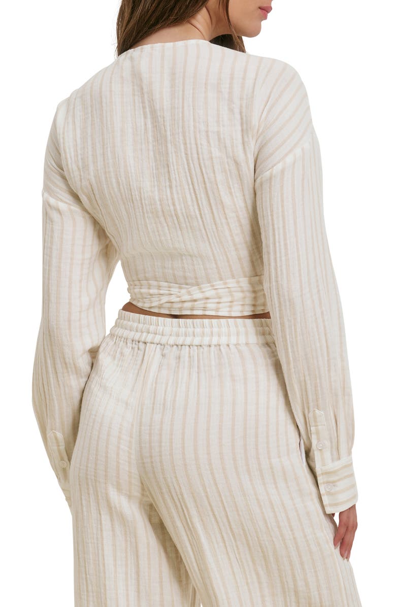 Favorite Daughter The Isla Stripe Cotton Crop Wrap Top, Alternate, color, Light Khaki Stripe