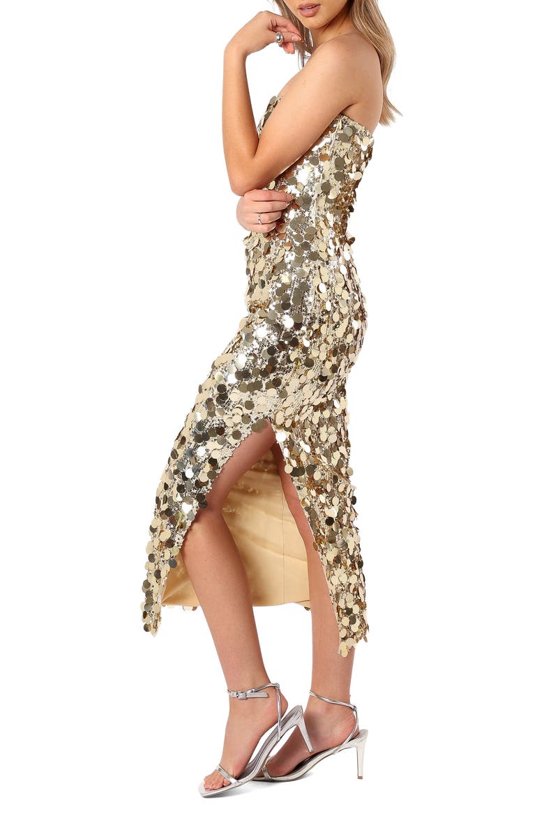 Gabourne Strapless Sequin Midi Dress, Alternate, color, GOLD SEQUIN