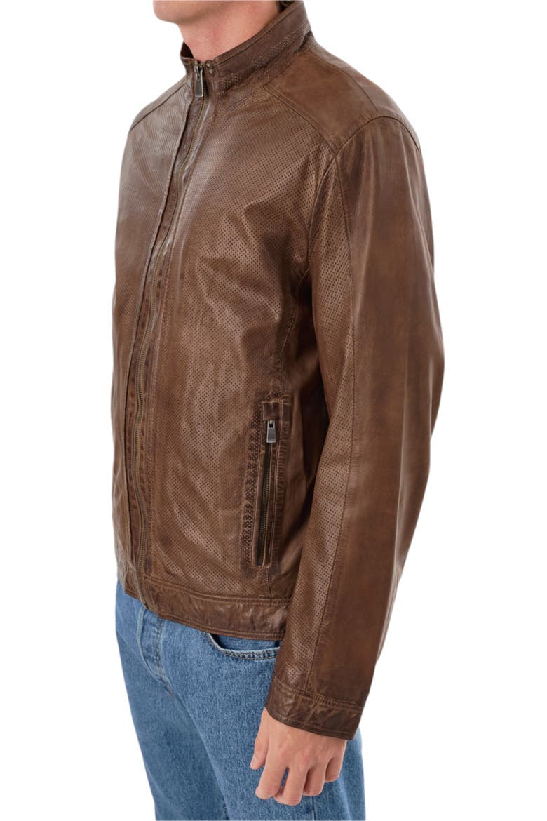 Perforated Leather Jacket, Alternate, color, GREY