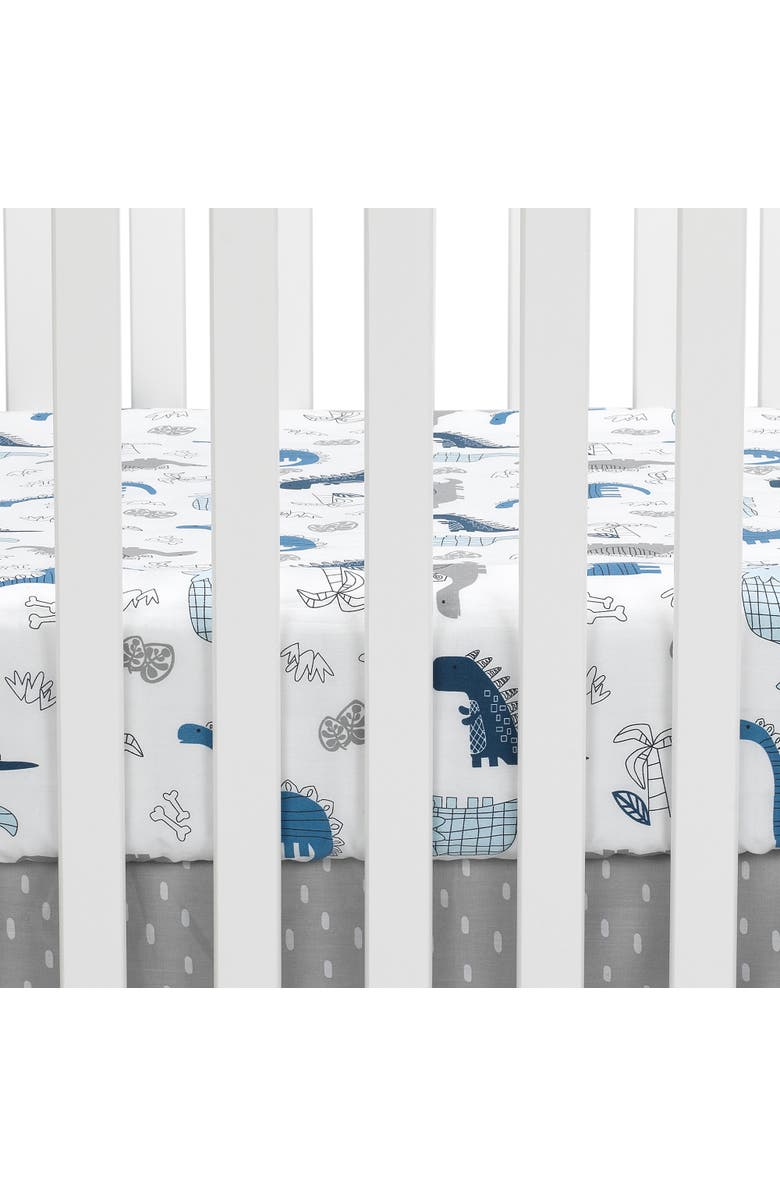 Lambs & Ivy Baby Dino 100% Cotton Dinosaur Fitted Crib Sheet, Alternate, color, Blue