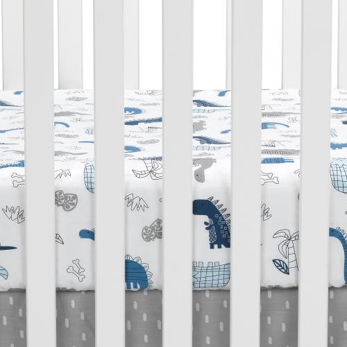 Lambs & Ivy Baby Dino 100% Cotton Dinosaur Fitted Crib Sheet In Blue