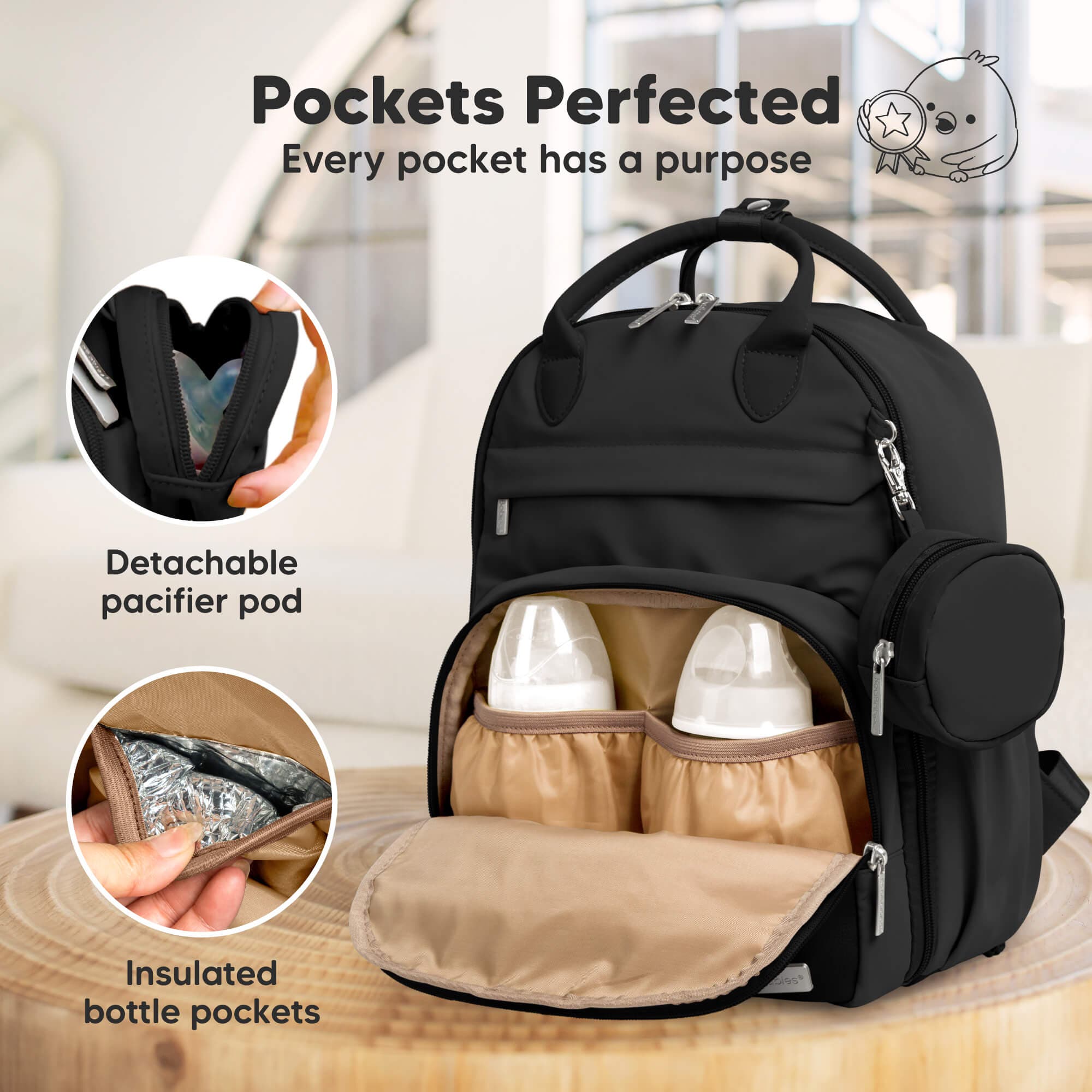 KeaBabies Jumbo Play Diaper Backpack - Trendy Black