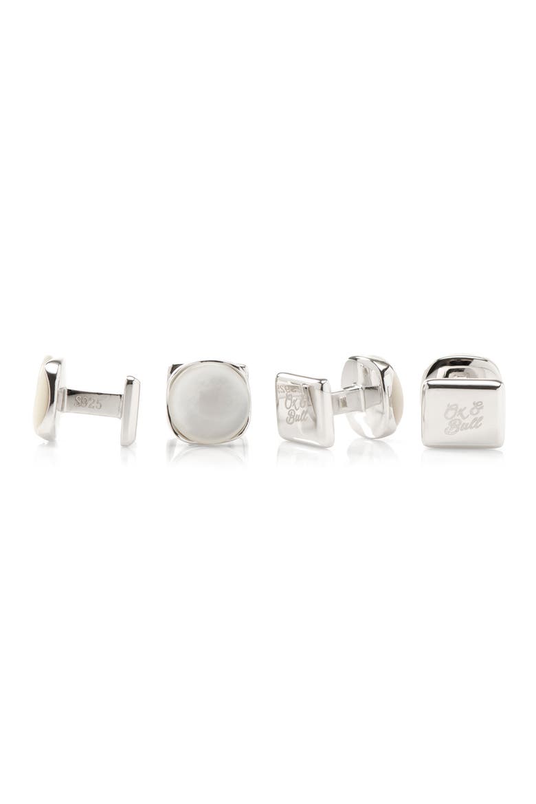 Set of 4 Sterling Silver & Mother-of-Pearl Studs, Main, color, WHITE