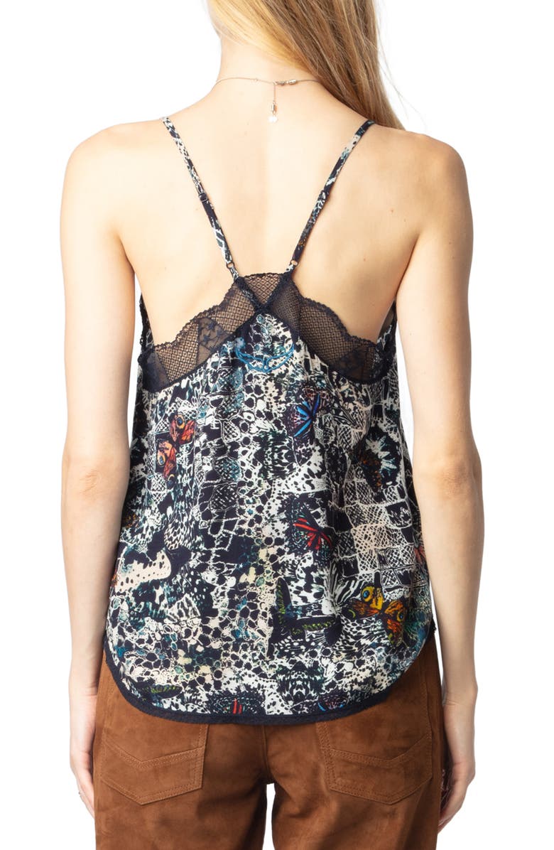 Zadig & Voltaire Christy Soft Butterflies Lace Trim Camisole, Alternate, color, Encre