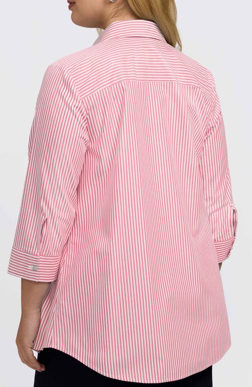 Foxcroft Cici Stripe Cotton Tunic Blouse In Pink