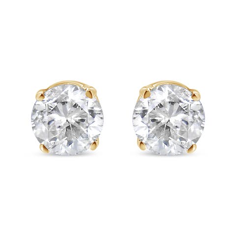 AGS Certified 14k Yellow Gold 3/8 cttw Solitaire Diamond Push Back Stud Earrings