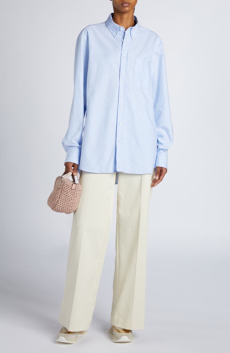 Moncler Cotton Button-Down Shirt, Alternate, color, Light Blue