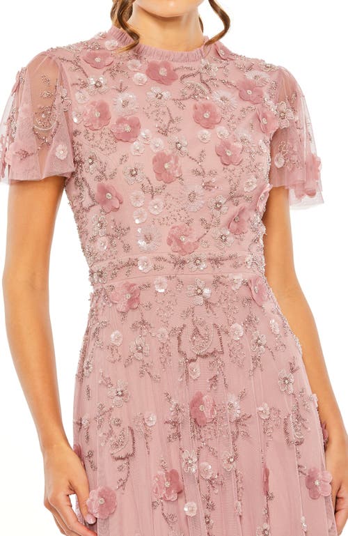 Mac Duggal Sequin Floral Cocktail Midi Dress In Berry