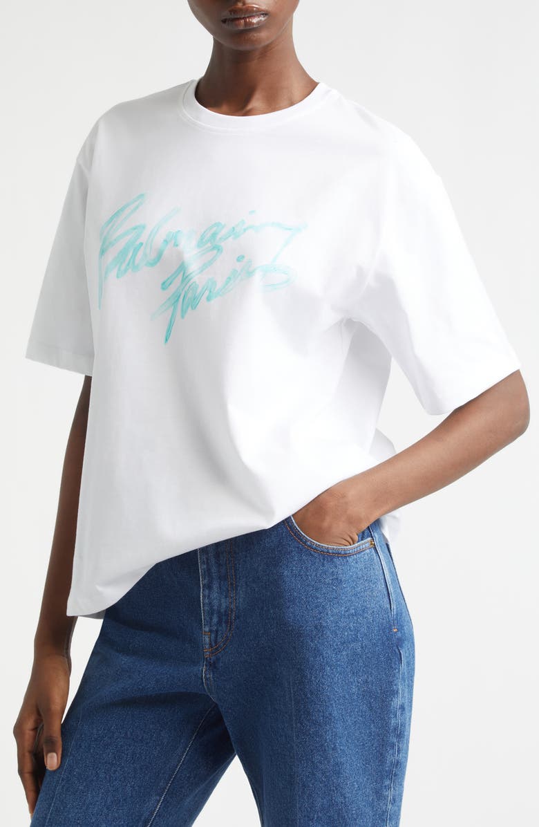 Balmain Brushstroke Paris Logo Graphic T-Shirt, Alternate, color, White/ Pale Green