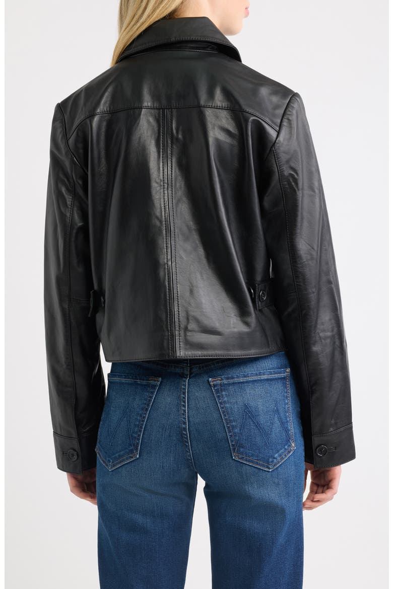 Short Leather Jacket, Alternate, color, BLACK
