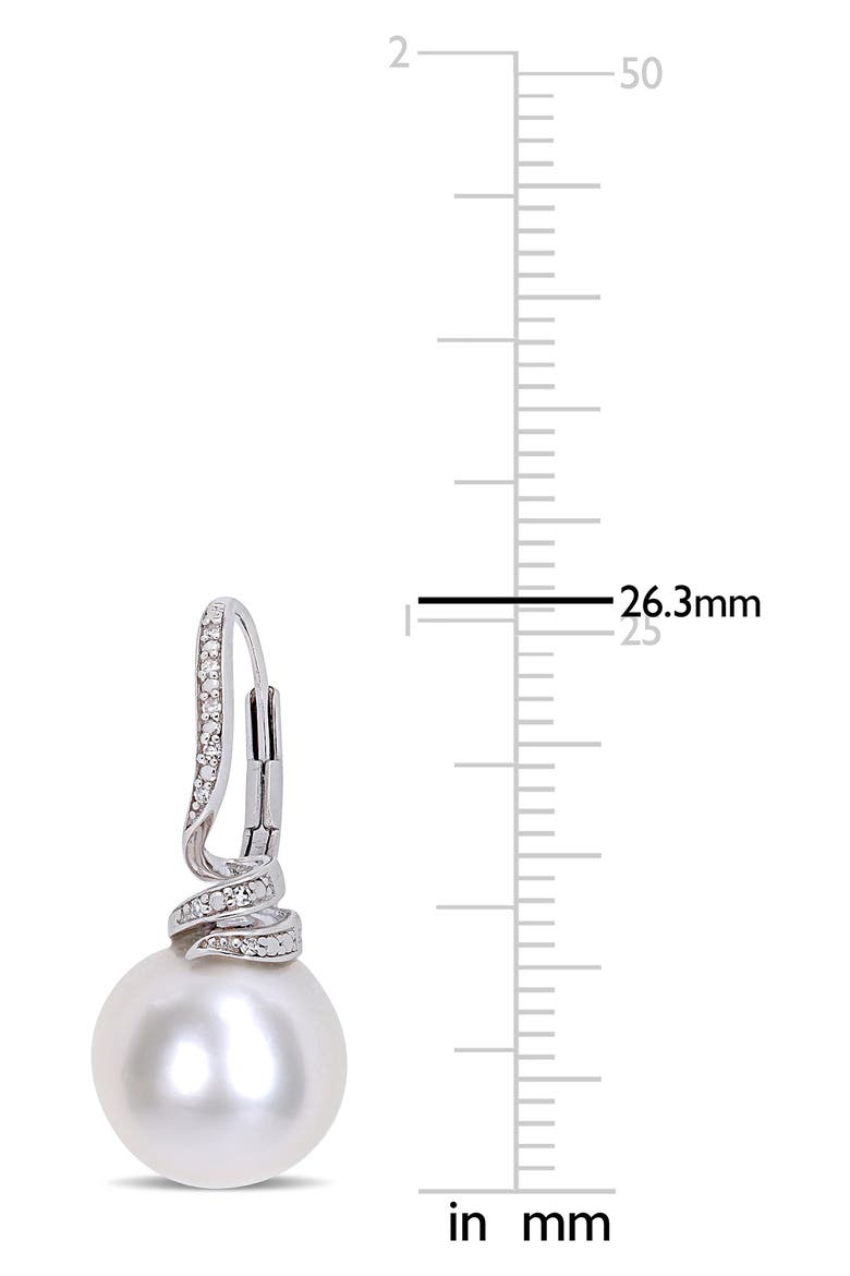 Sterling Silver Pavé Diamond 11–12mm Cultured Freshwater Pearl Drop Earrings - 0.05ct., Alternate, color, WHITE