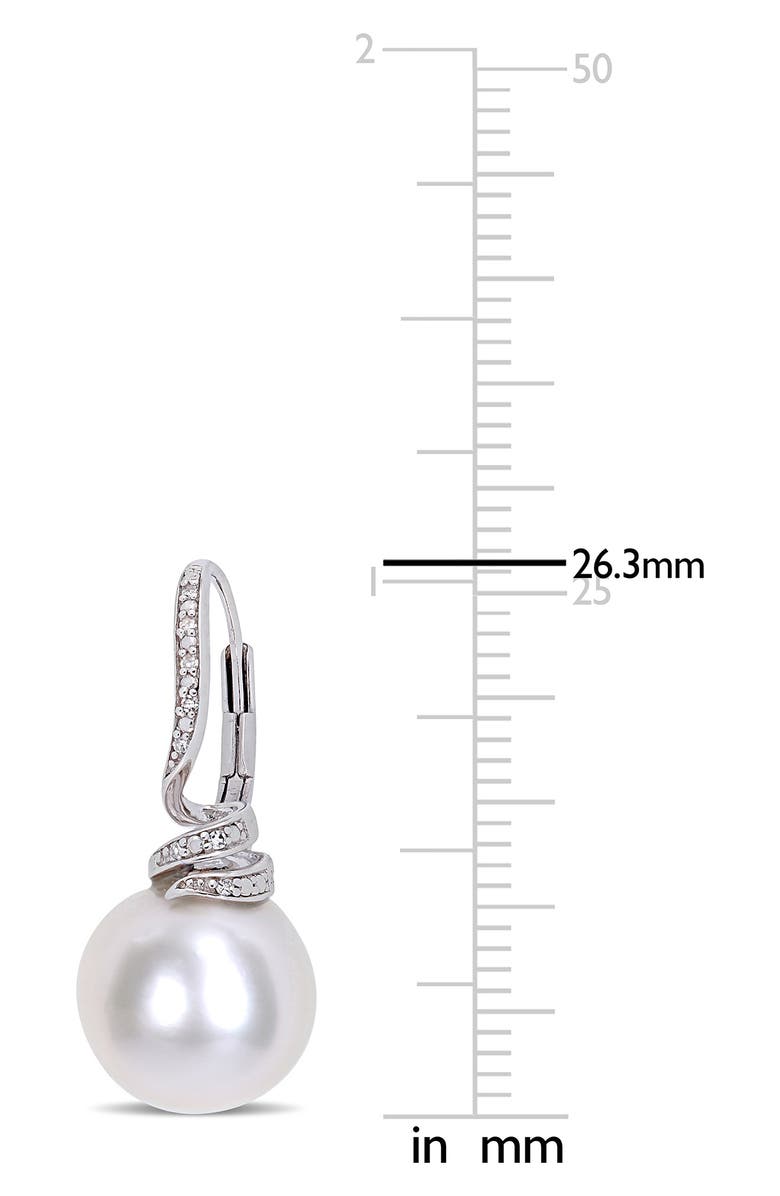 DELMAR Sterling Silver Pavé Diamond 11–12mm Cultured Freshwater Pearl Drop Earrings - 0.05ct., Alternate, color, White
