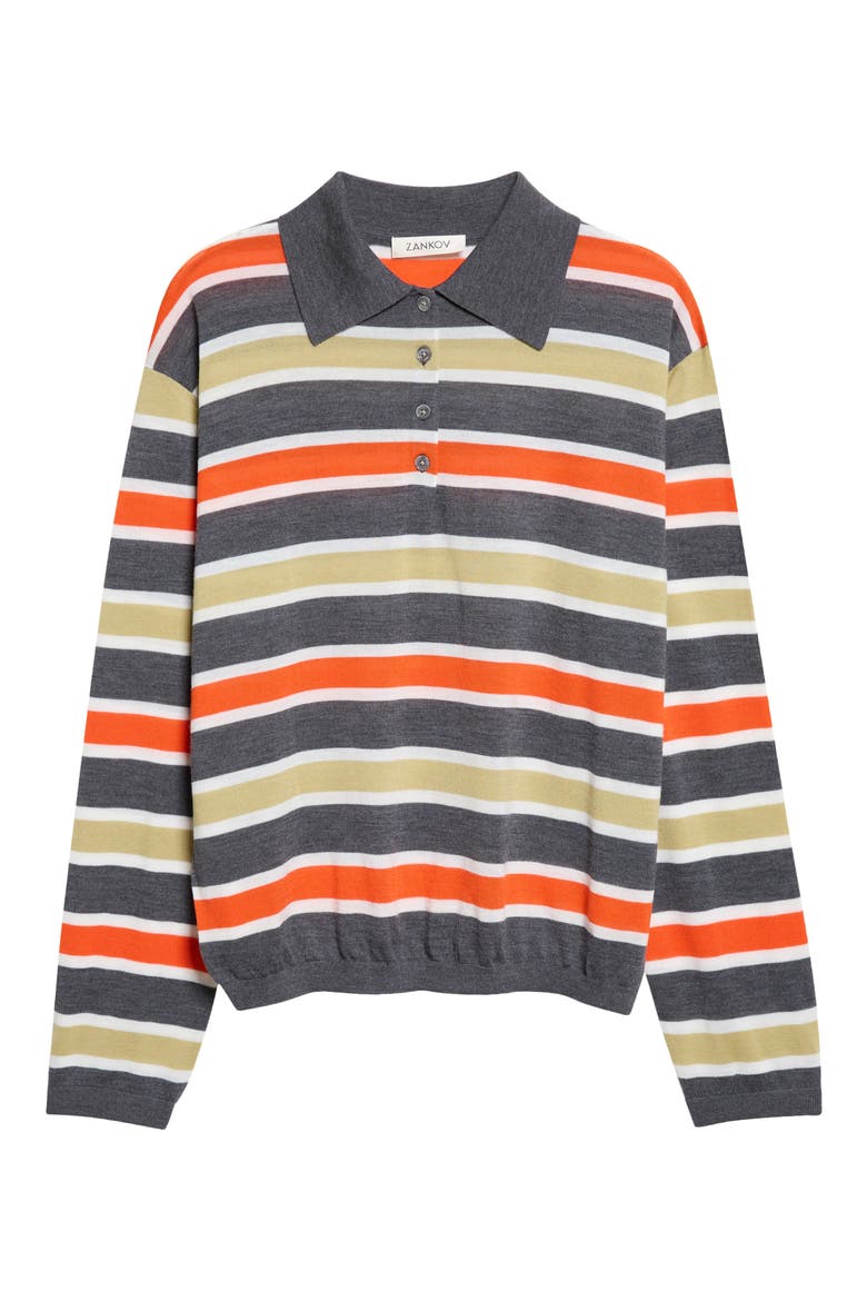 Ryan Stripe Merino Wool Polo Sweater, Main, color, CHARCOAL MELANGE