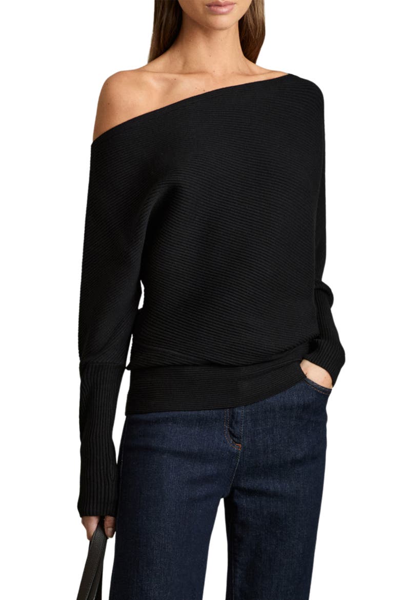 Lorna Off the Shoulder Rib Sweater, Main, color, BLACK
