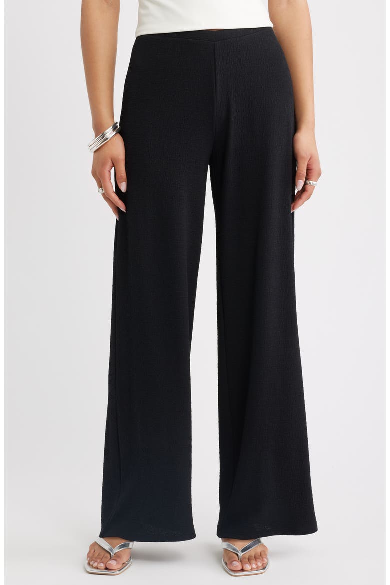 Puckered Crepe Wide Leg Pants, Main, color, BLACK