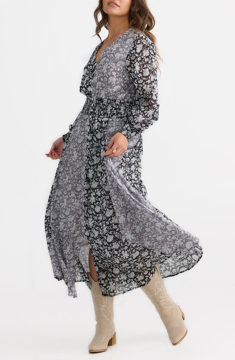 Talisman the Label Halcycon Floral Long Sleeve Cotton Maxi Dress, Alternate, color, Black W Grey Moon River