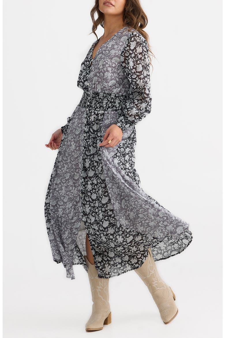 cotton floral long sleeve maxi dress It's All Her Own Brown Multi Floral Print Cotton Maxi Dress