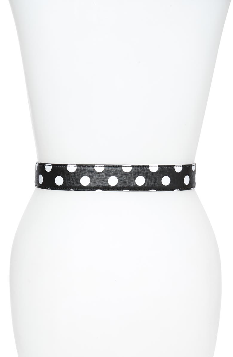 Moschino Logo Plate Polka Dot Saffiano Leather Belt, Alternate, color, 