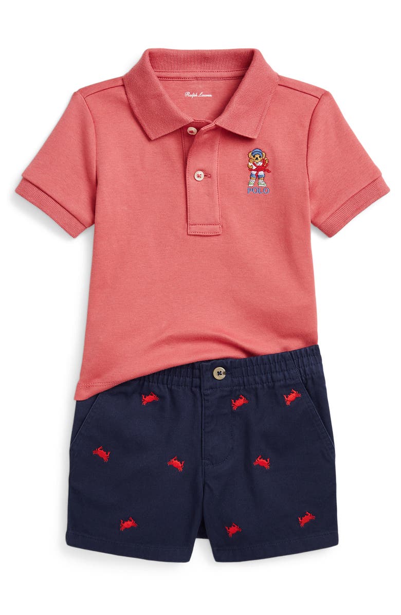 Ralph Lauren Crab Embroidered Cotton Polo & Shorts Set, Main, color,