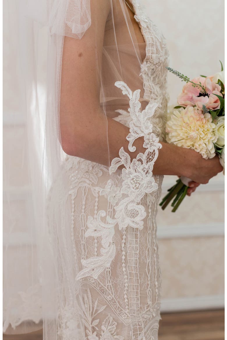 Ameliana Lace Trim Silk Tulle Veil, Alternate, color, IVORY