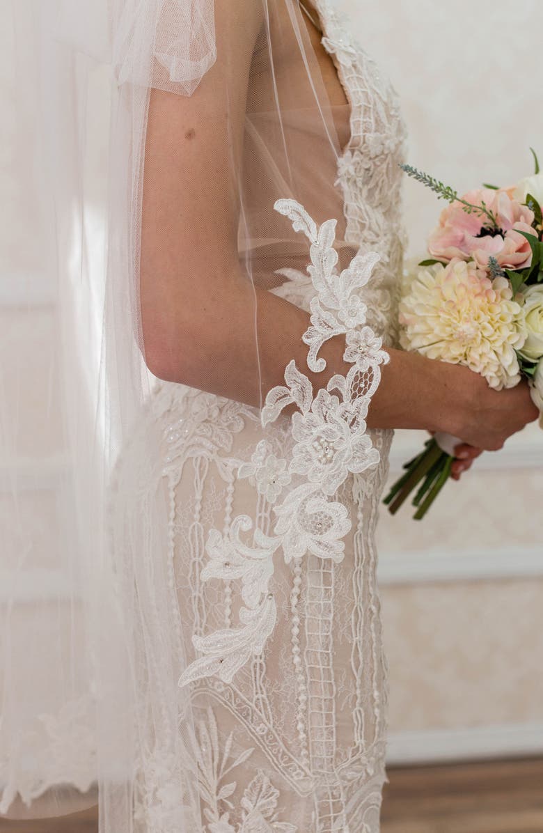 Brides & Hairpins Ameliana Lace Trim Silk Tulle Veil, Alternate, color,