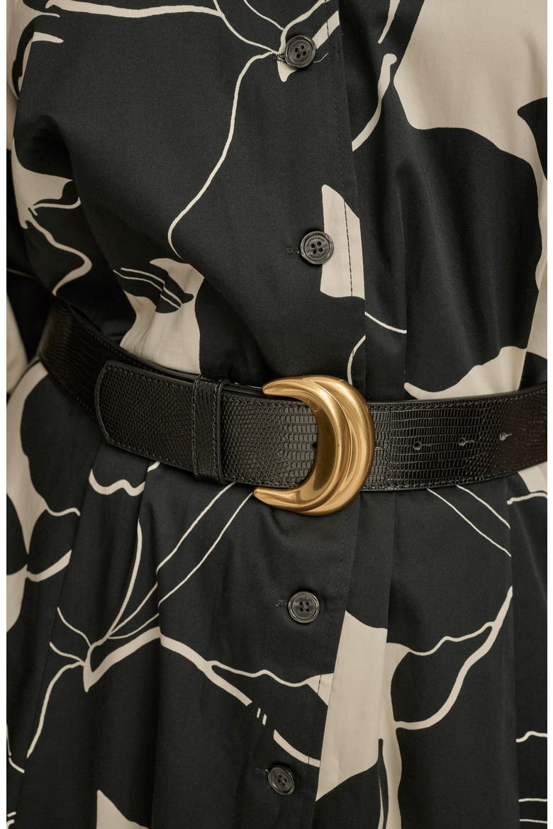 Printed Belted Midi Shirtdress, Alternate, color, BLACK/ PARCHMENT