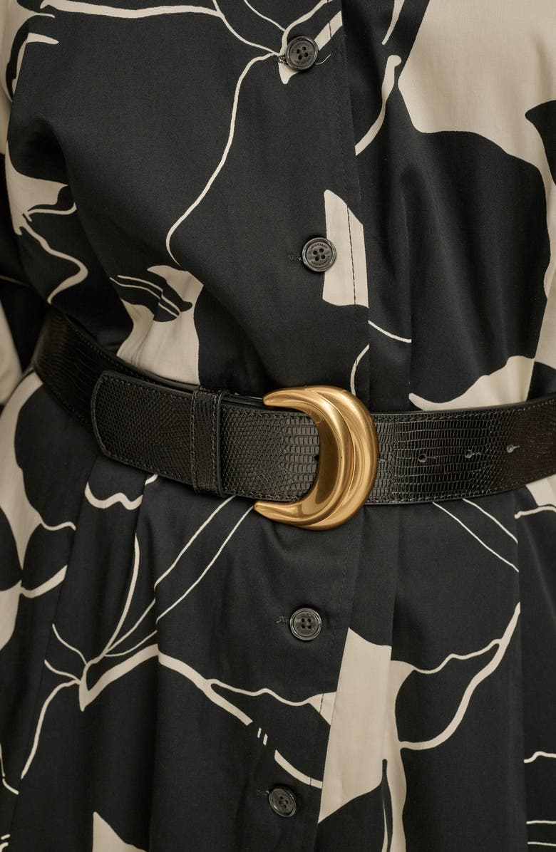 DONNA KARAN Printed Belted Midi Shirtdress, Alternate, color, Black/ Parchment