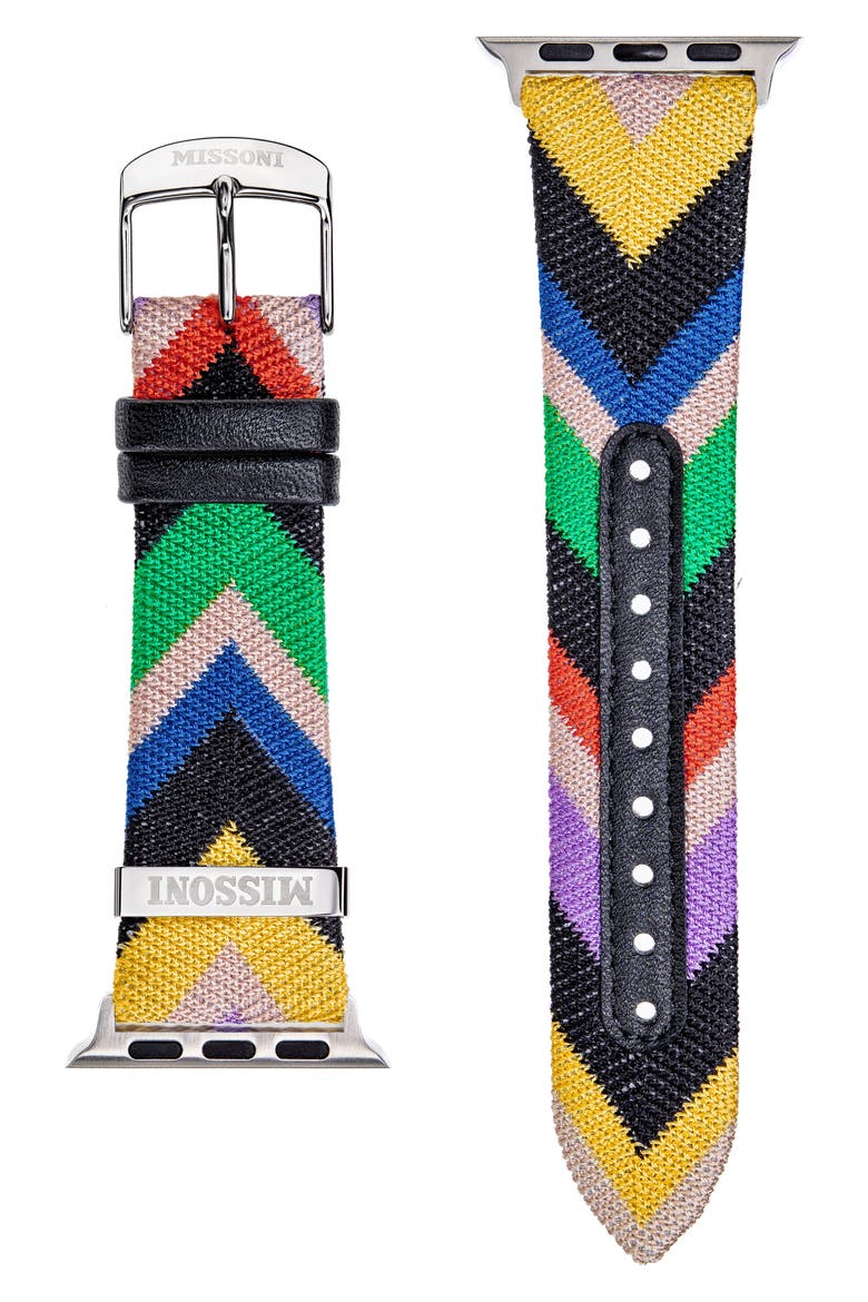 Zigzag Leather 24mm Apple Watch® Watchband, Alternate, color, MULTI