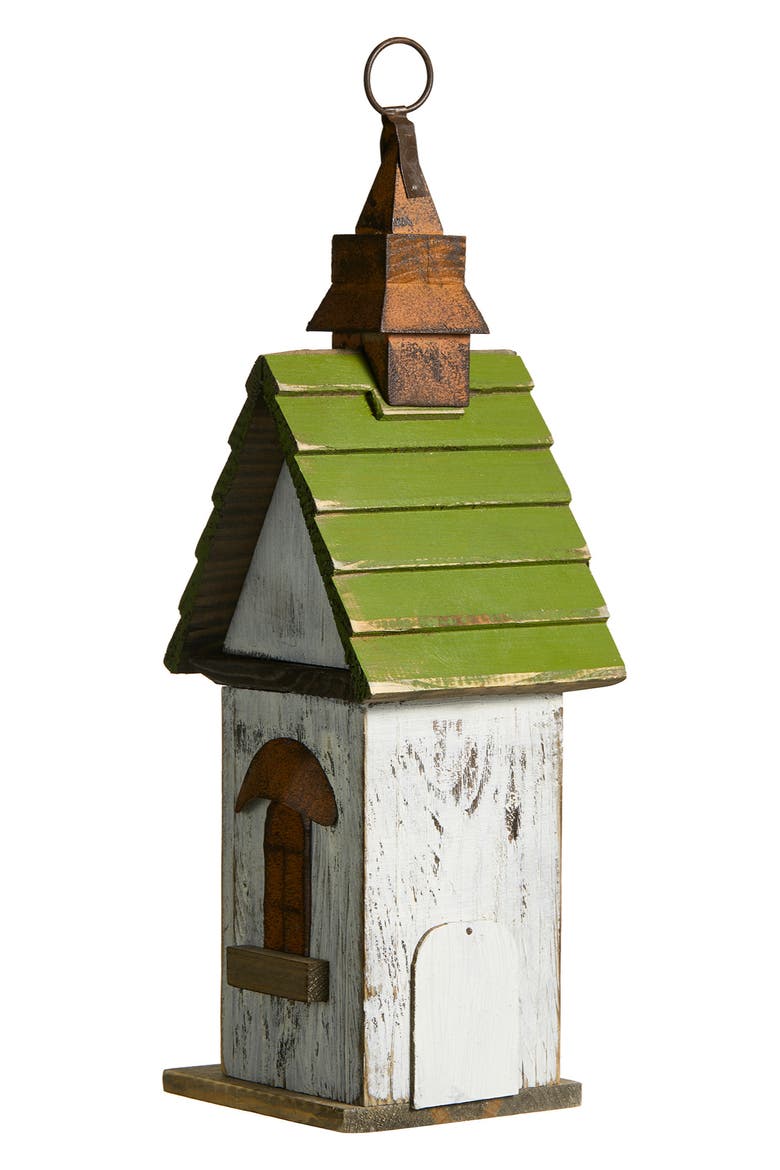 15.75"H Distressed Solid Wood Decorative Outdoor Garden Birdhouse, Alternate, color, Green