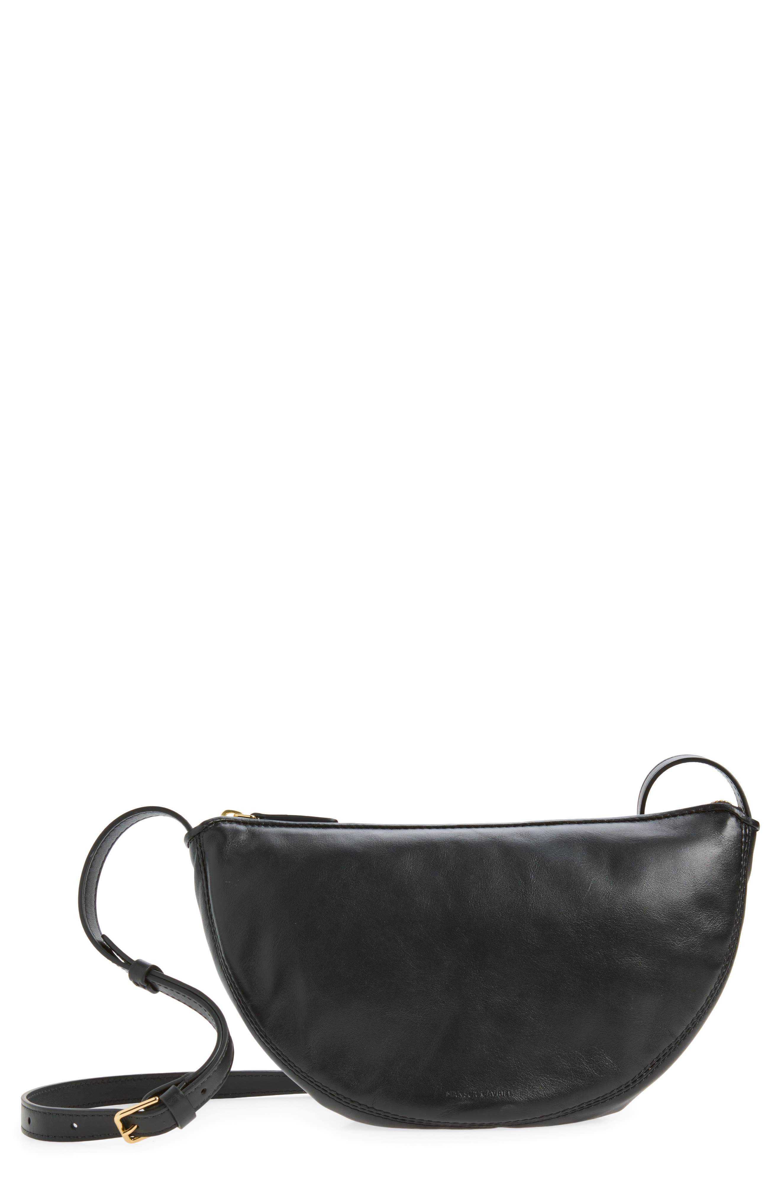 Moon Leather Sling Crossbody Bag, Main, color, BLACK