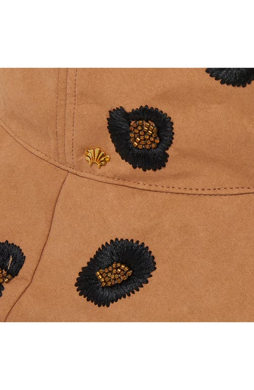 Lele Sadoughi Leopard Spot Embroidered Long Brim Bucket Hat In Brown