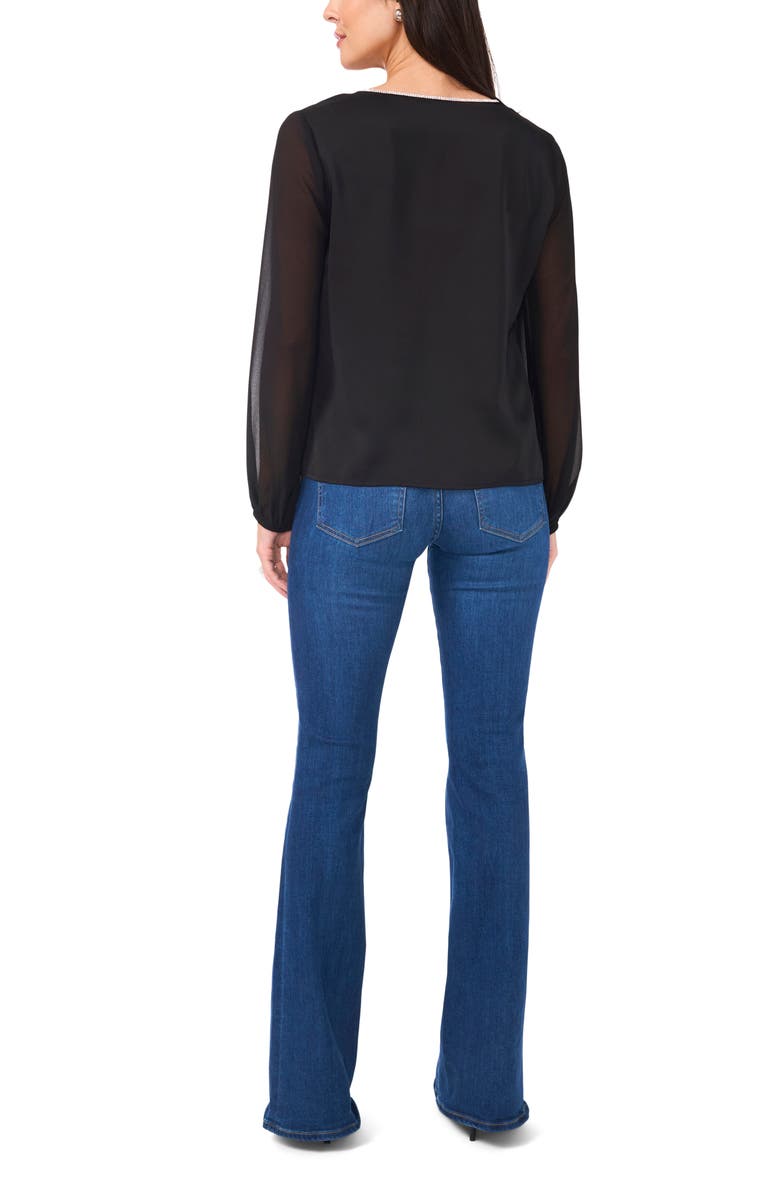 Vince Camuto Rhinestone Chiffon Sleeve Top, Alternate, color, Rich Black