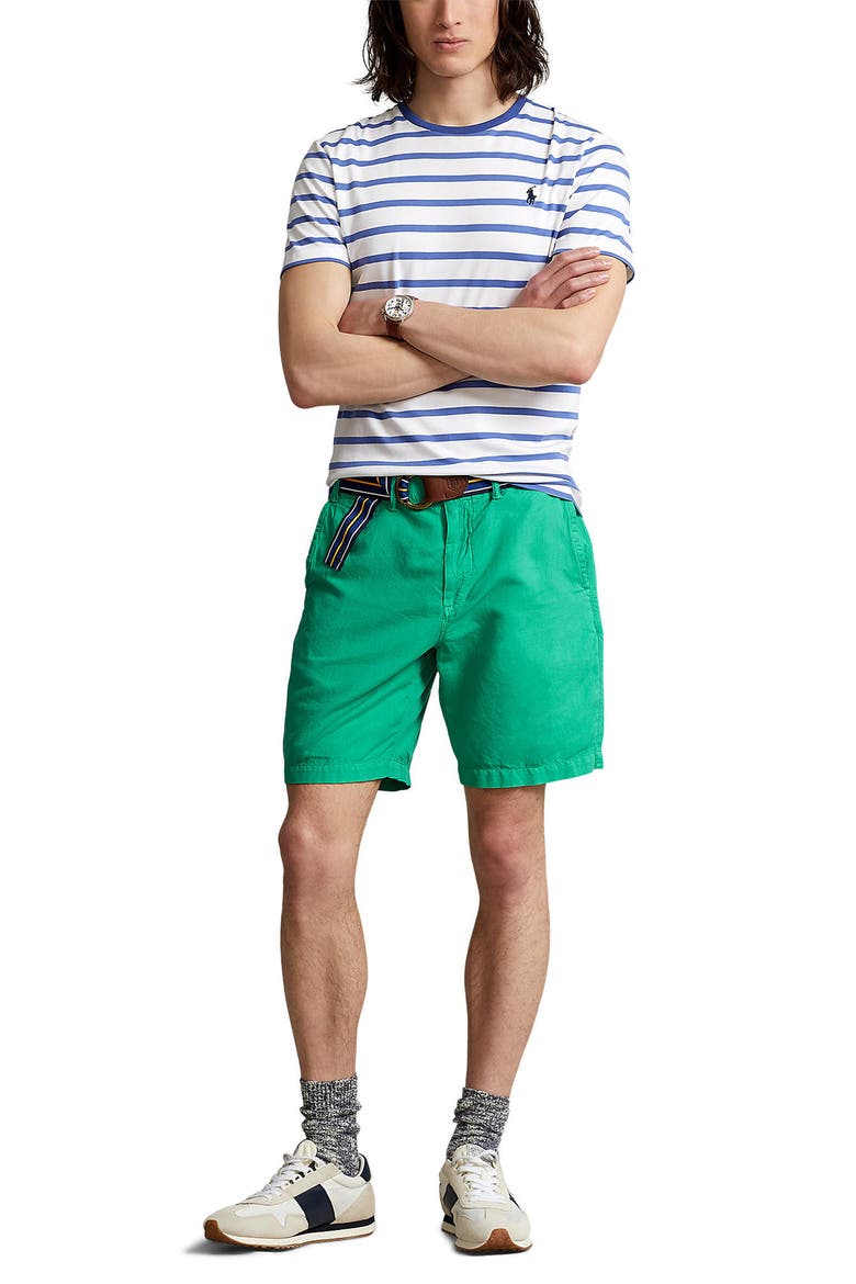 Classic Fit Maritime Linen & Cotton Shorts, Alternate, color, CABO GREEN