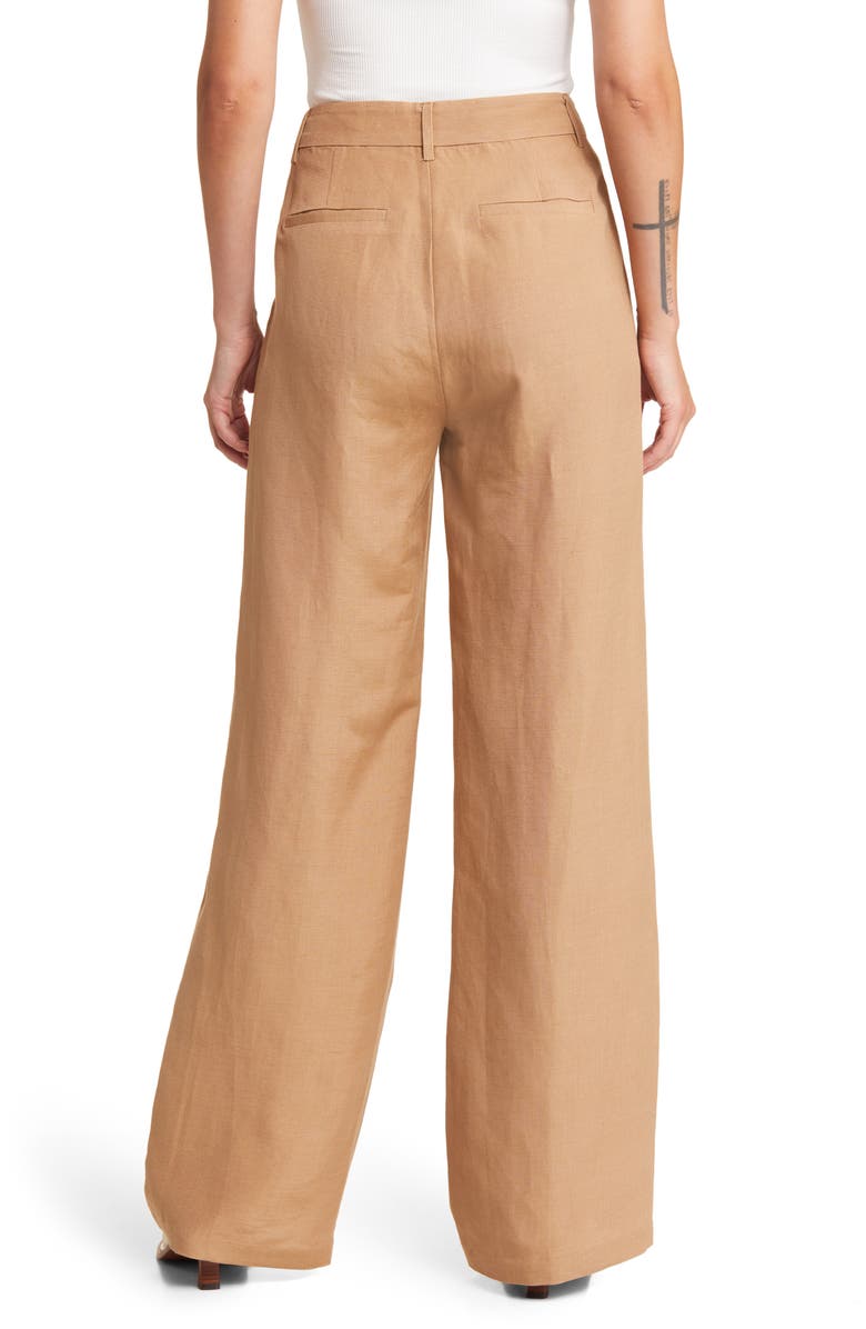 PAIGE Dallas Pleated High Waist Wide Leg Linen Blend Trousers, Alternate, color,