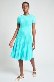 6010 Modern Fit Jewel Neck Striped Flare Soft Knit Dress
