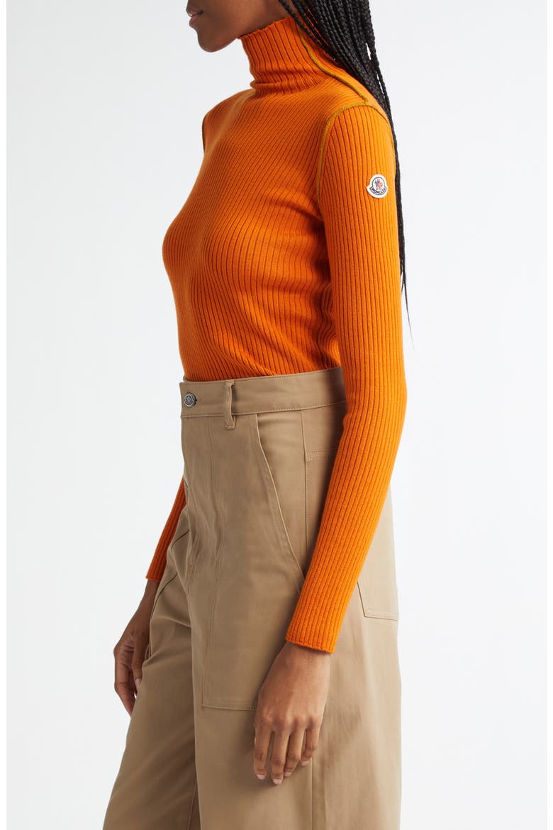 Fitted Virgin Wool Rib Turtleneck Sweater, Alternate, color, ORANGE