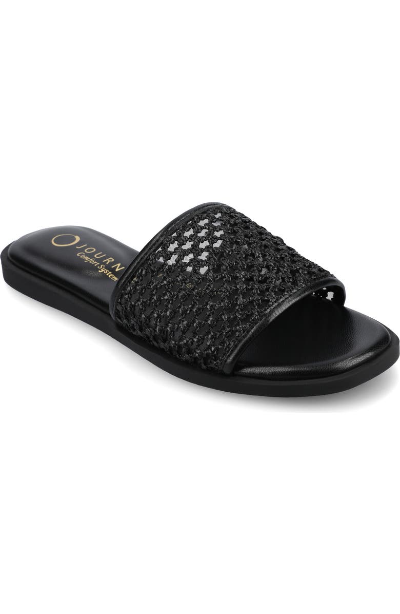 Journee Collection Prisilla Slide Sandal, Main, color, Black Open Raffia