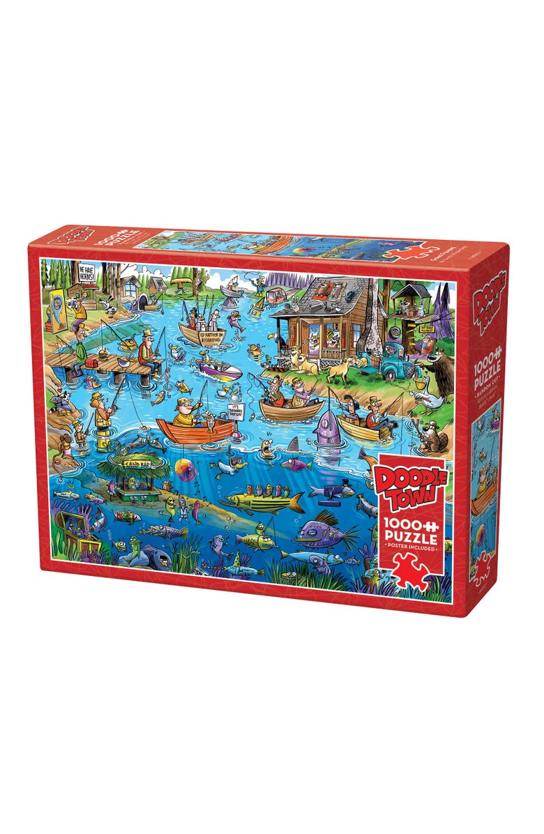 DoodleTown Gone Fishing 1000 Piece Puzzle Reference Poster Included, Main, color, Multicolored