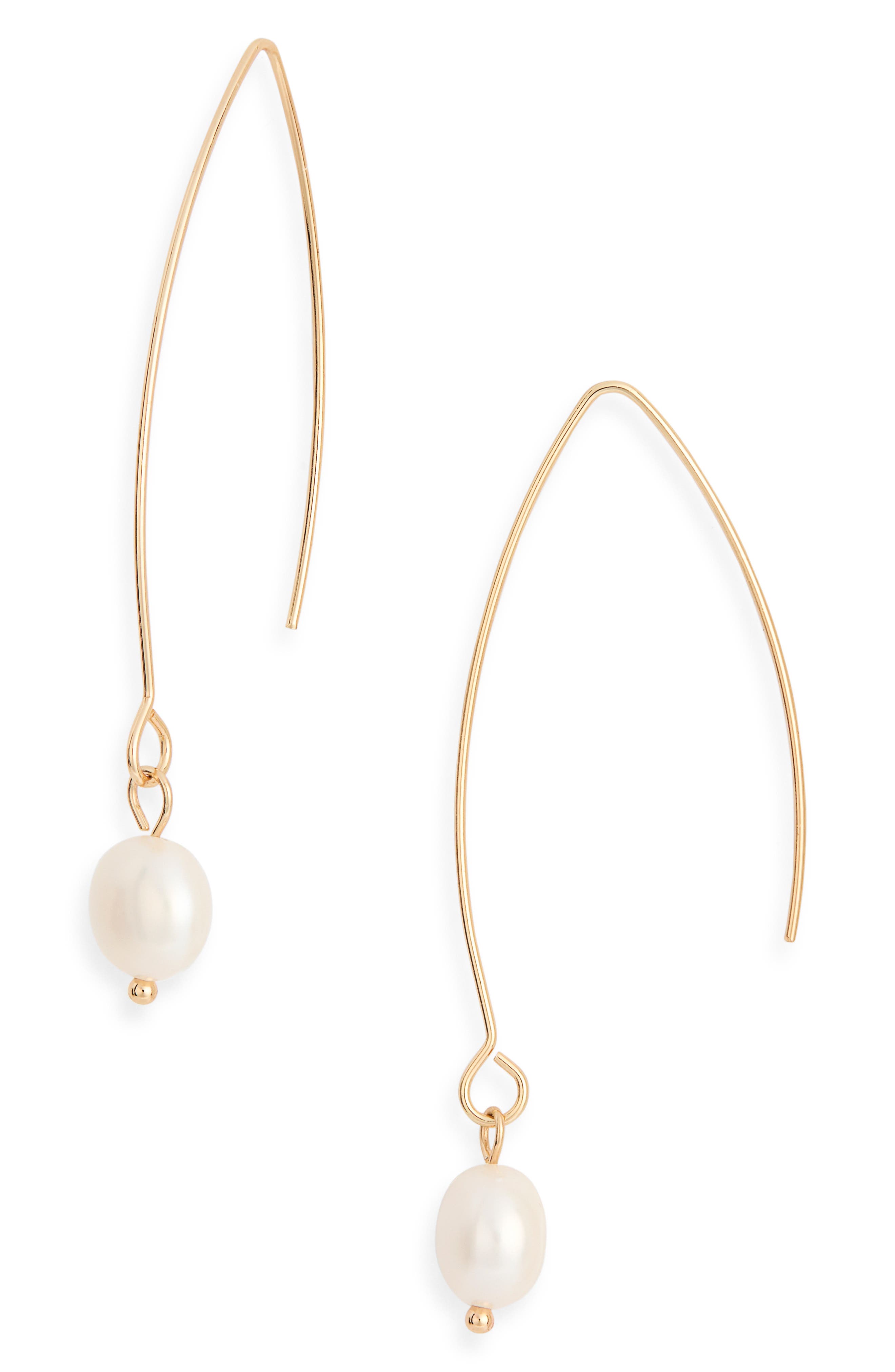 Imitation Pearl V-Hook Earrings